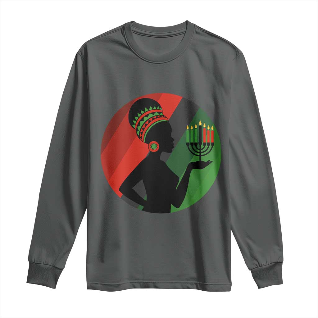 African Woman With Kinara Long Sleeve Shirt Happy Kwanzaa Cultural Pride Gift - Wonder Print Shop