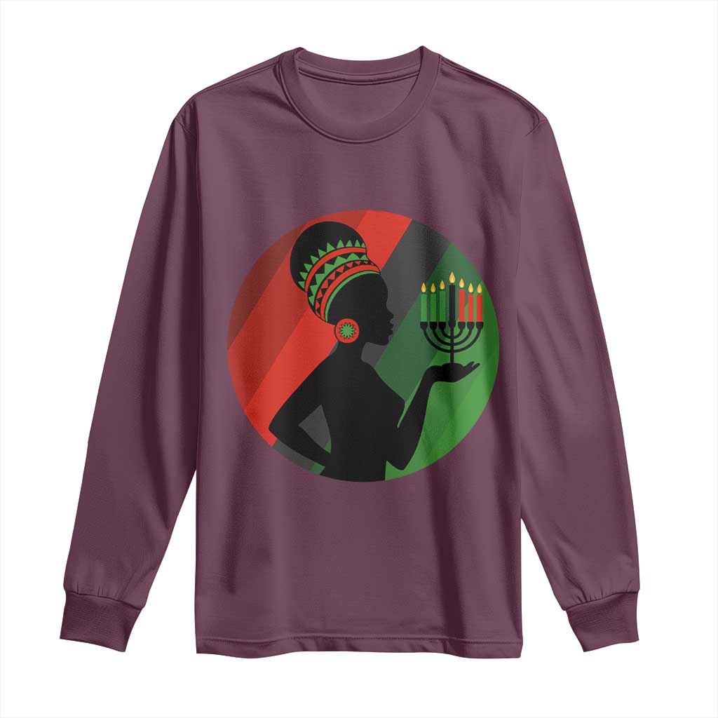 African Woman With Kinara Long Sleeve Shirt Happy Kwanzaa Cultural Pride Gift - Wonder Print Shop