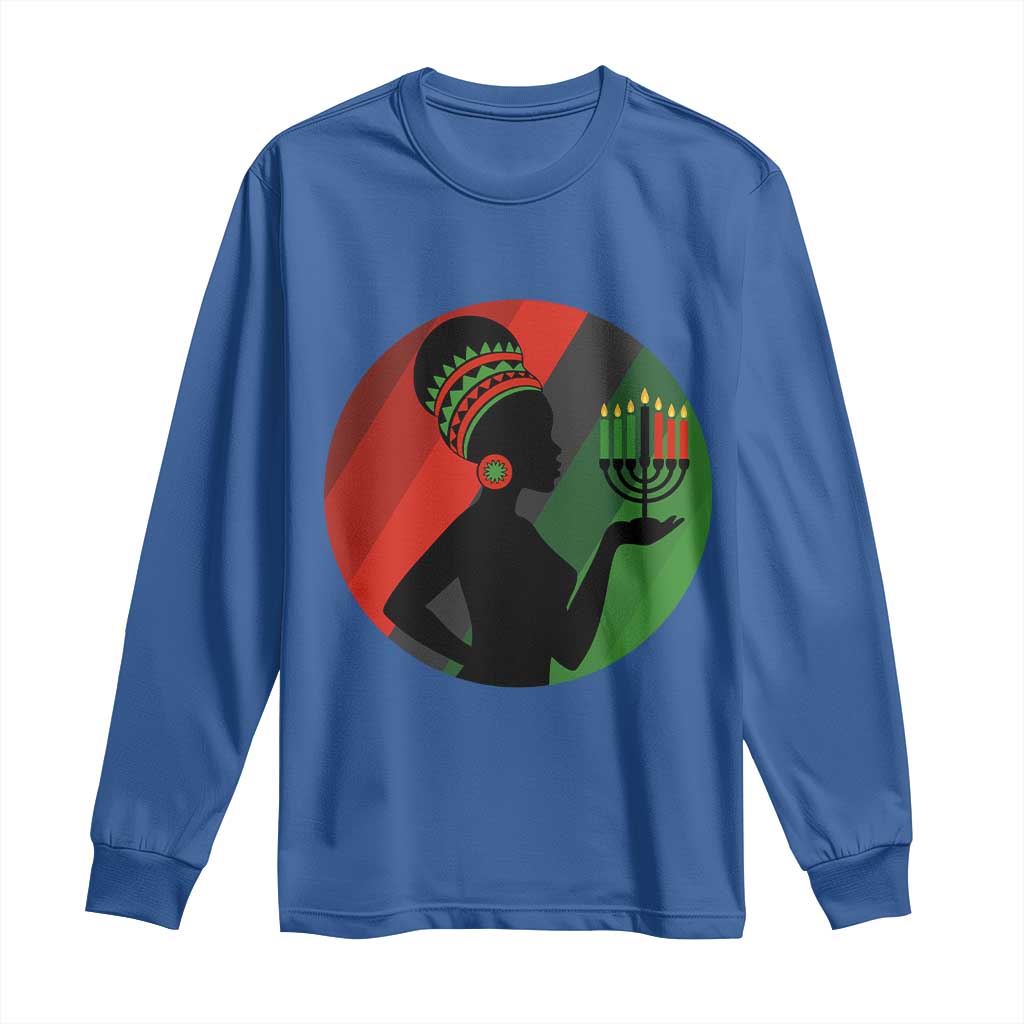 African Woman With Kinara Long Sleeve Shirt Happy Kwanzaa Cultural Pride Gift - Wonder Print Shop
