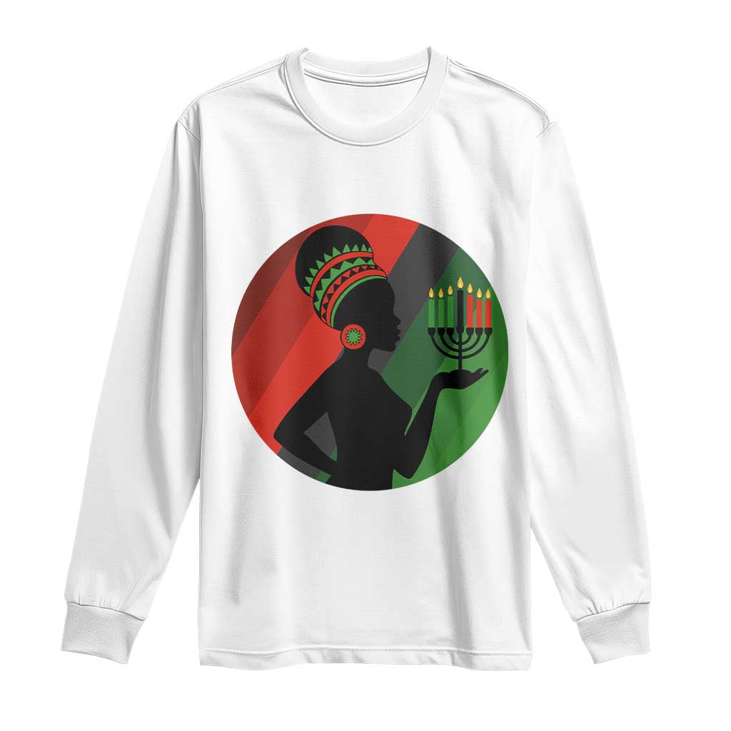 African Woman With Kinara Long Sleeve Shirt Happy Kwanzaa Cultural Pride Gift - Wonder Print Shop