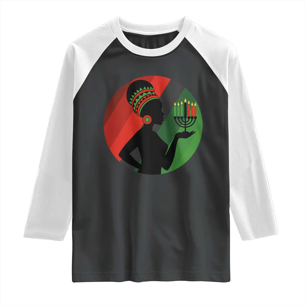 African Woman With Kinara Raglan Shirt Happy Kwanzaa Cultural Pride Gift - Wonder Print Shop
