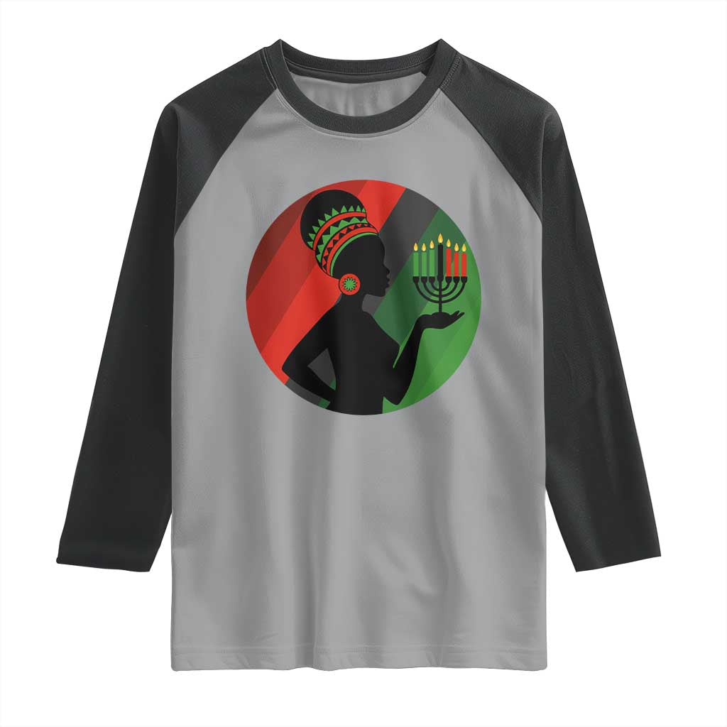 African Woman With Kinara Raglan Shirt Happy Kwanzaa Cultural Pride Gift - Wonder Print Shop