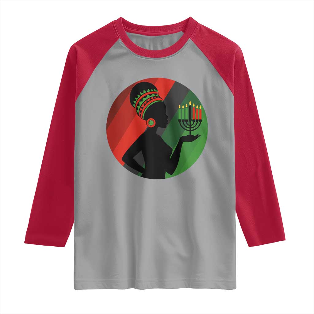 African Woman With Kinara Raglan Shirt Happy Kwanzaa Cultural Pride Gift - Wonder Print Shop