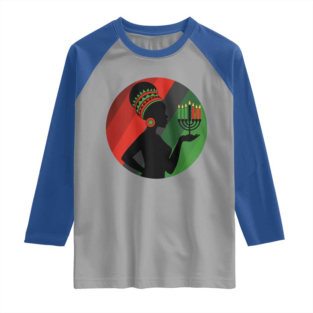African Woman With Kinara Raglan Shirt Happy Kwanzaa Cultural Pride Gift - Wonder Print Shop