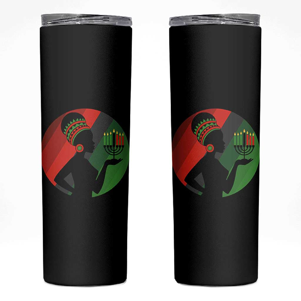 African Woman With Kinara Skinny Tumbler Happy Kwanzaa Cultural Pride Gift - Wonder Print Shop
