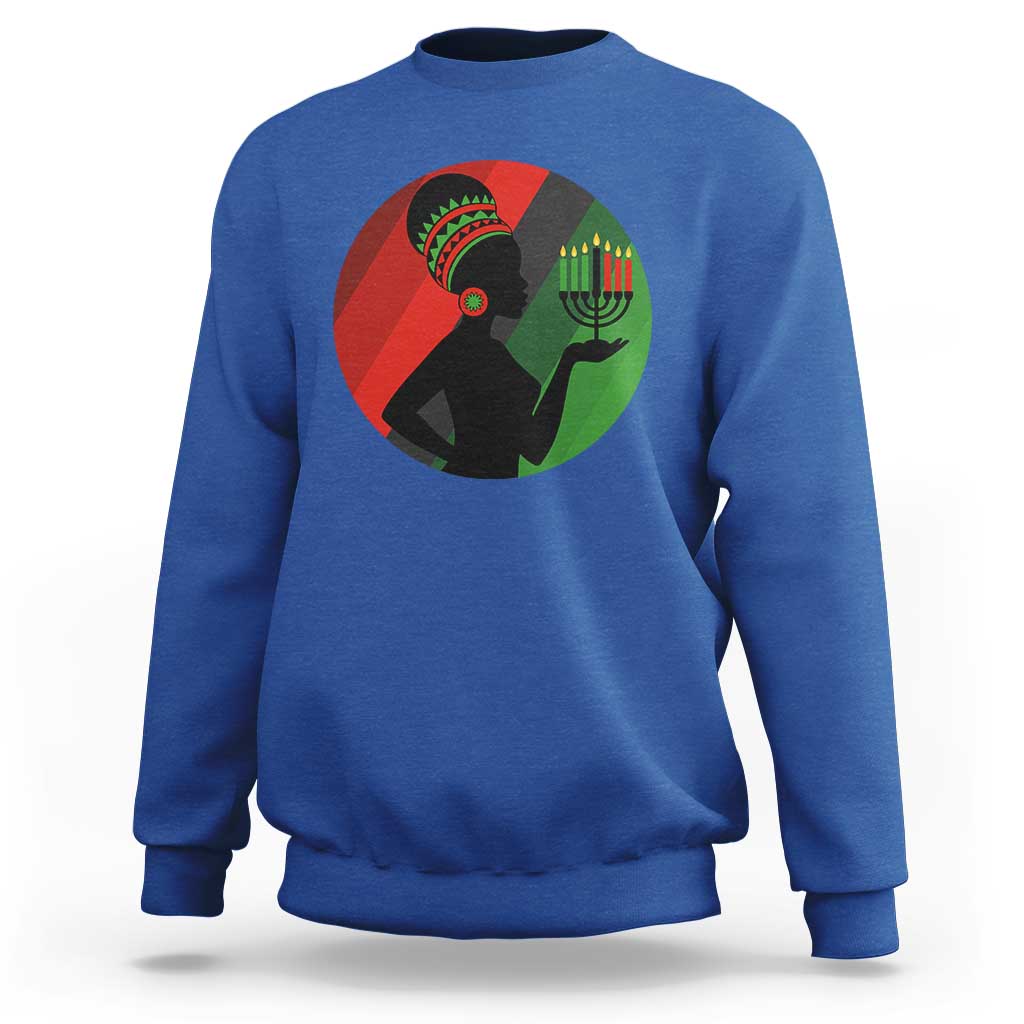 African Woman With Kinara Sweatshirt Happy Kwanzaa Cultural Pride Gift - Wonder Print Shop