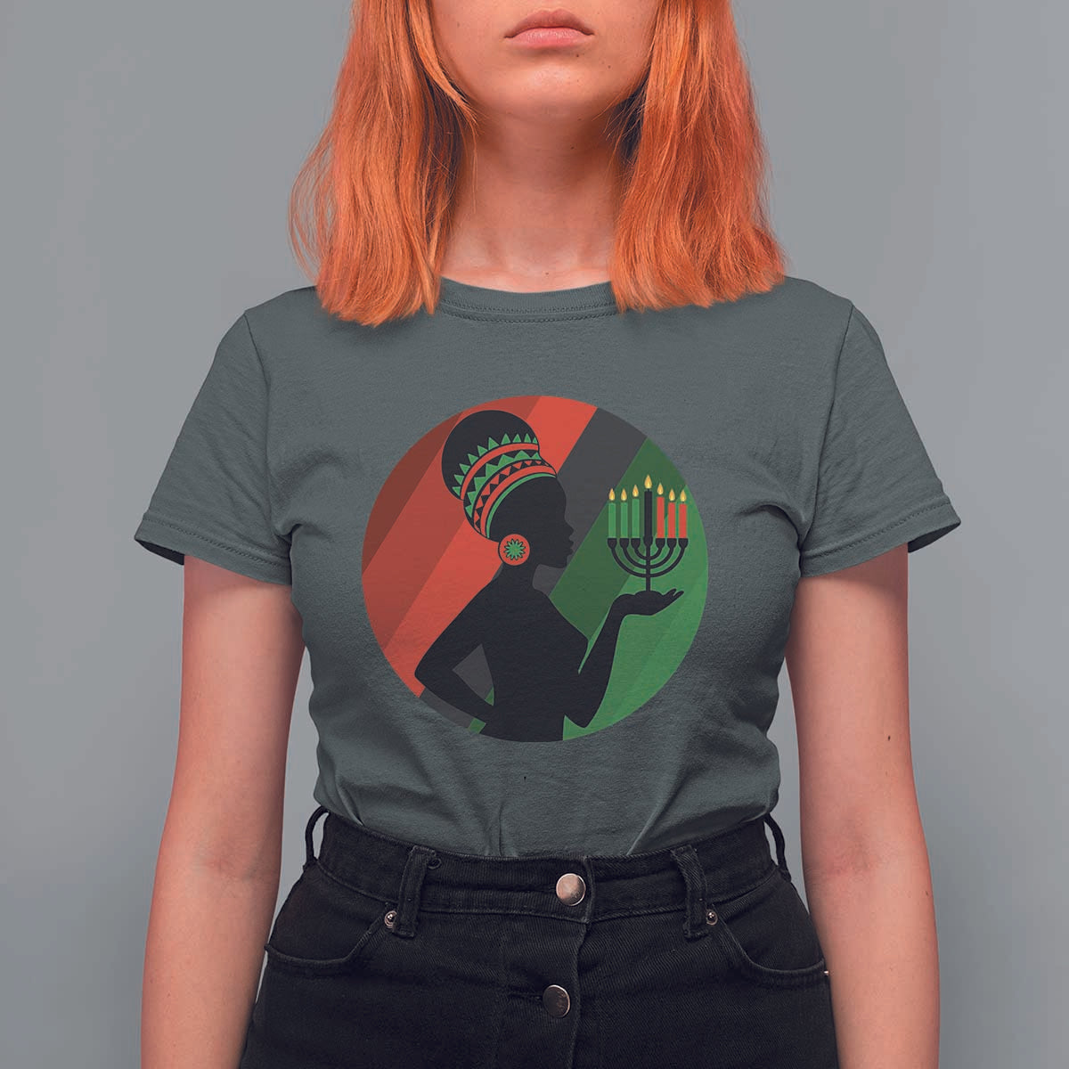 African Woman With Kinara T Shirt For Women Happy Kwanzaa Cultural Pride Gift - Wonder Print Shop