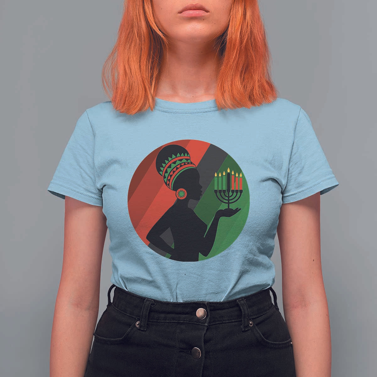 African Woman With Kinara T Shirt For Women Happy Kwanzaa Cultural Pride Gift - Wonder Print Shop