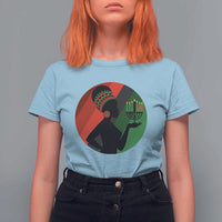 African Woman With Kinara T Shirt For Women Happy Kwanzaa Cultural Pride Gift - Wonder Print Shop