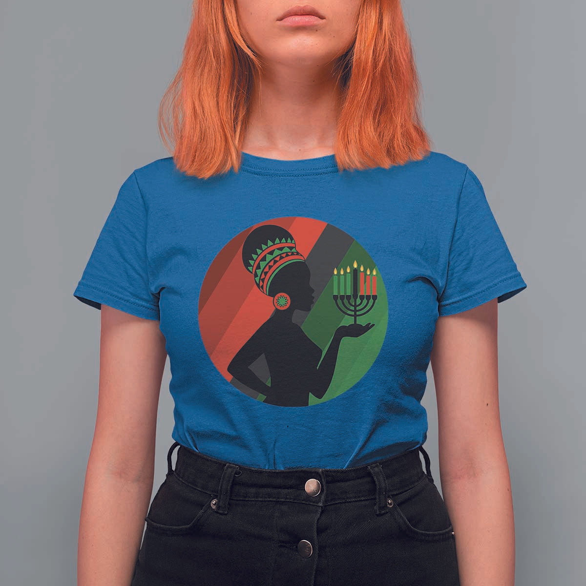 African Woman With Kinara T Shirt For Women Happy Kwanzaa Cultural Pride Gift - Wonder Print Shop