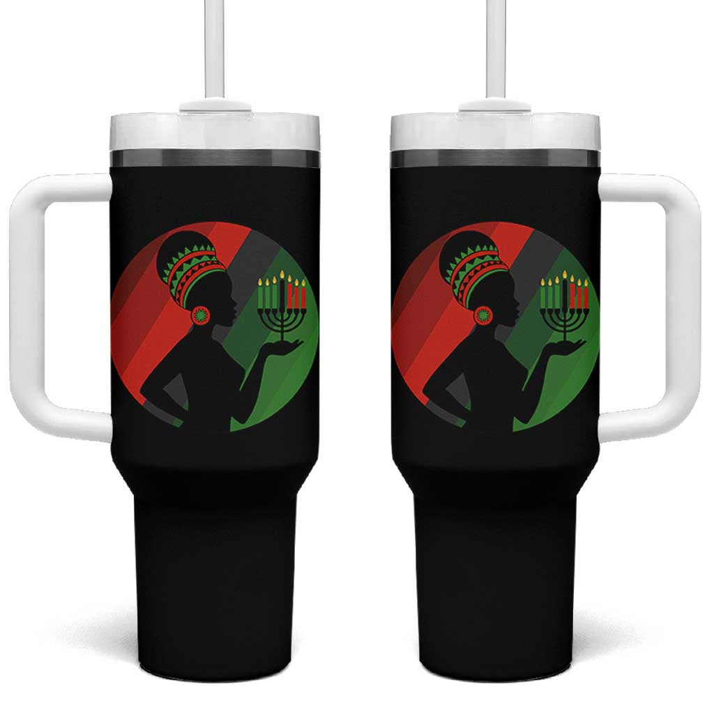 African Woman With Kinara Tumbler With Handle Happy Kwanzaa Cultural Pride Gift - Wonder Print Shop