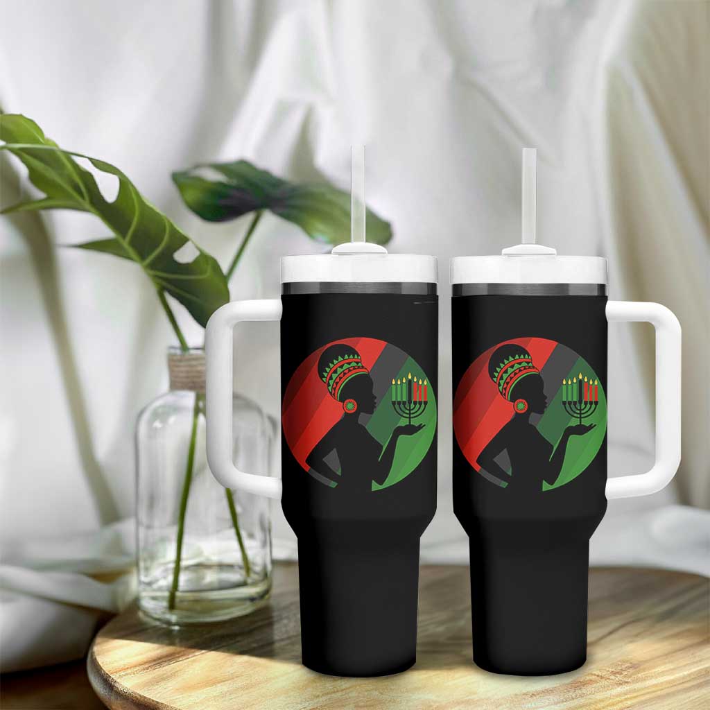 African Woman With Kinara Tumbler With Handle Happy Kwanzaa Cultural Pride Gift - Wonder Print Shop
