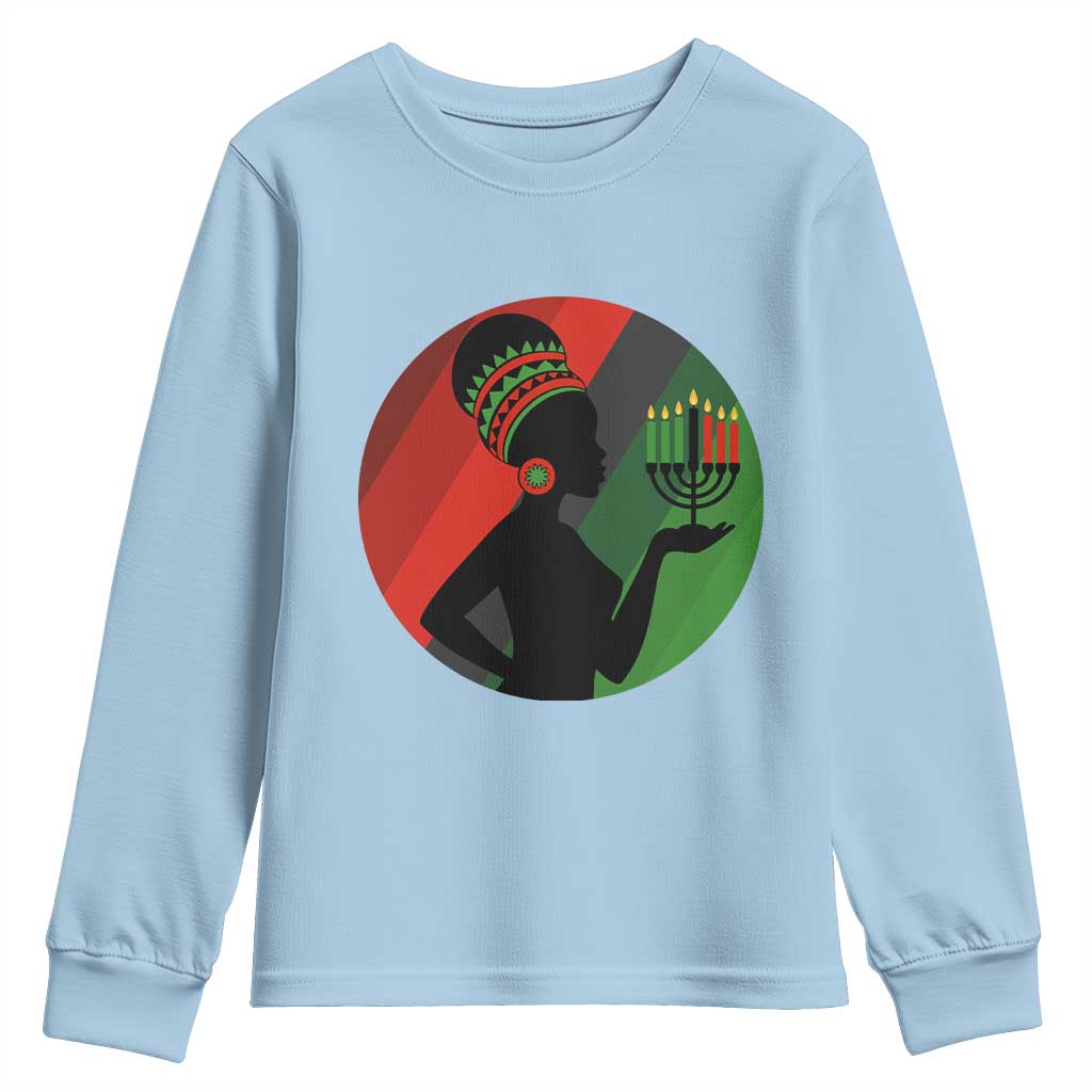 African Woman With Kinara Youth Sweatshirt Happy Kwanzaa Cultural Pride Gift - Wonder Print Shop