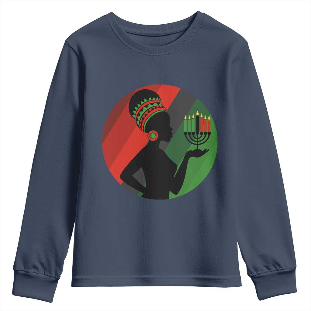 African Woman With Kinara Youth Sweatshirt Happy Kwanzaa Cultural Pride Gift - Wonder Print Shop
