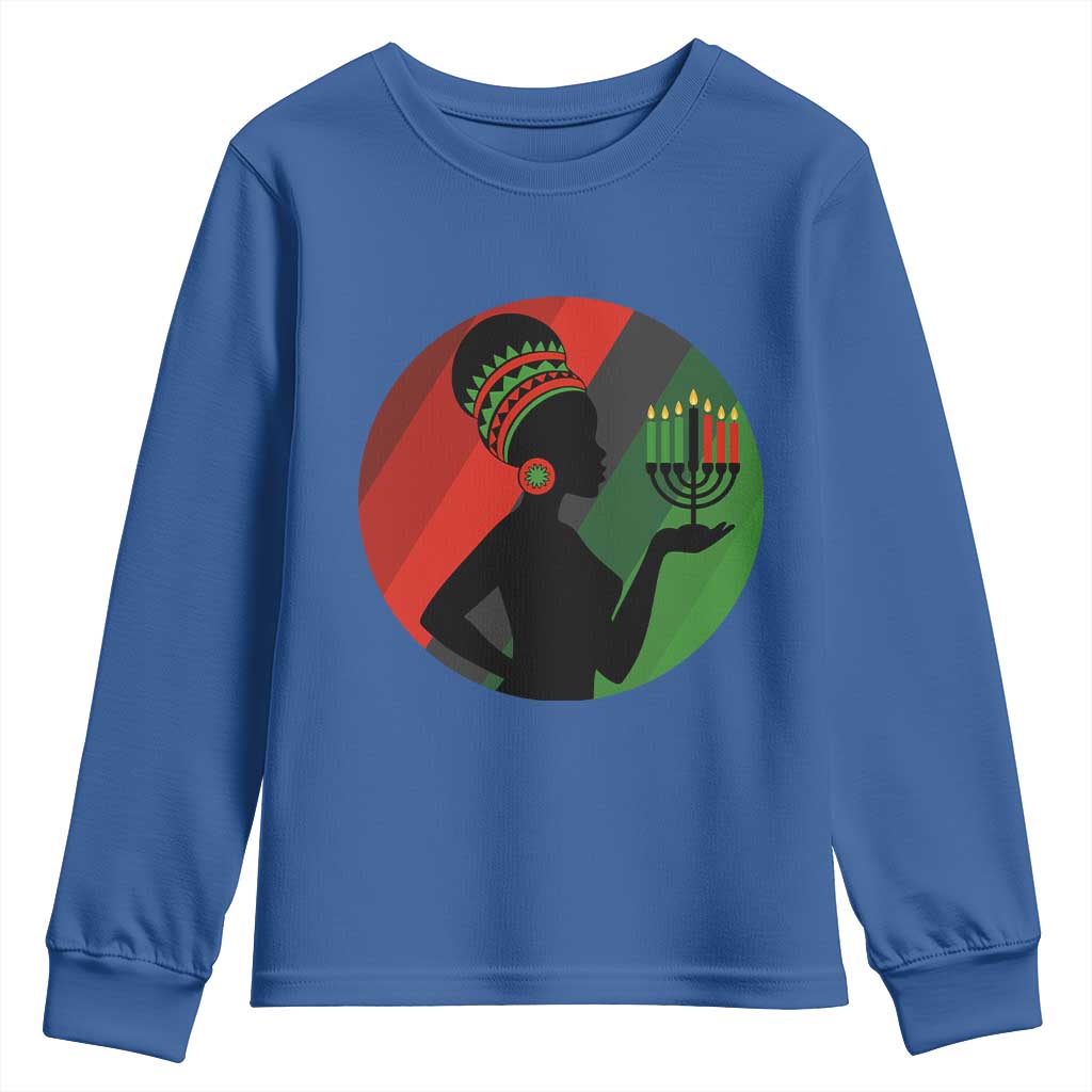 African Woman With Kinara Youth Sweatshirt Happy Kwanzaa Cultural Pride Gift - Wonder Print Shop