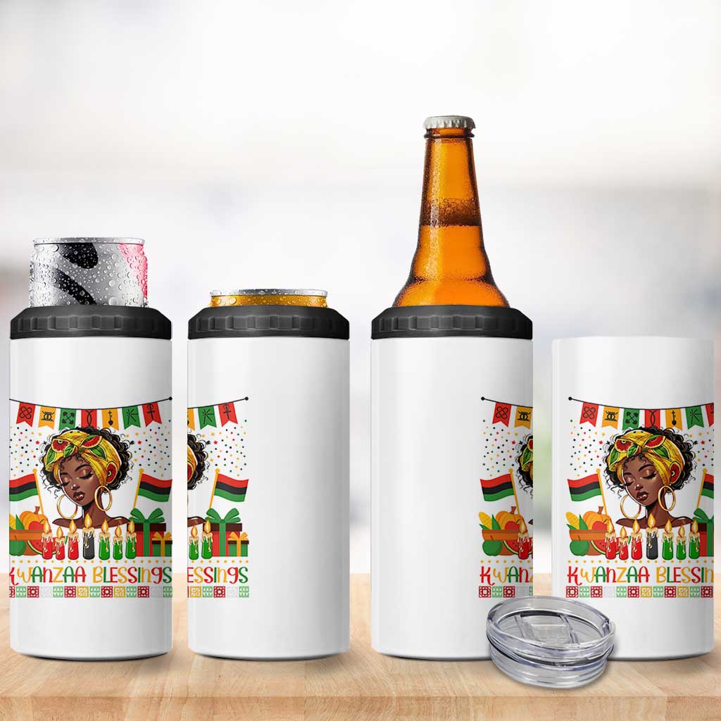 Kwanzaa Blessings African Woman 4 in 1 Can Cooler Tumbler Umoja Seven Principles Family Gift - Wonder Print Shop