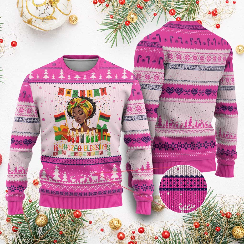 Kwanzaa Blessings African Woman Ugly Christmas Sweater Umoja Seven Principles Family Gift - Wonder Print Shop
