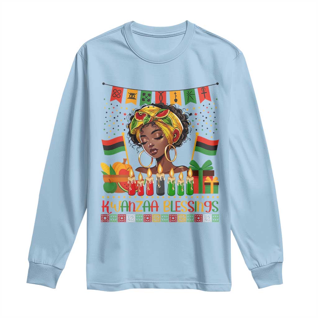 Kwanzaa Blessings African Woman Long Sleeve Shirt Umoja Seven Principles Family Gift - Wonder Print Shop