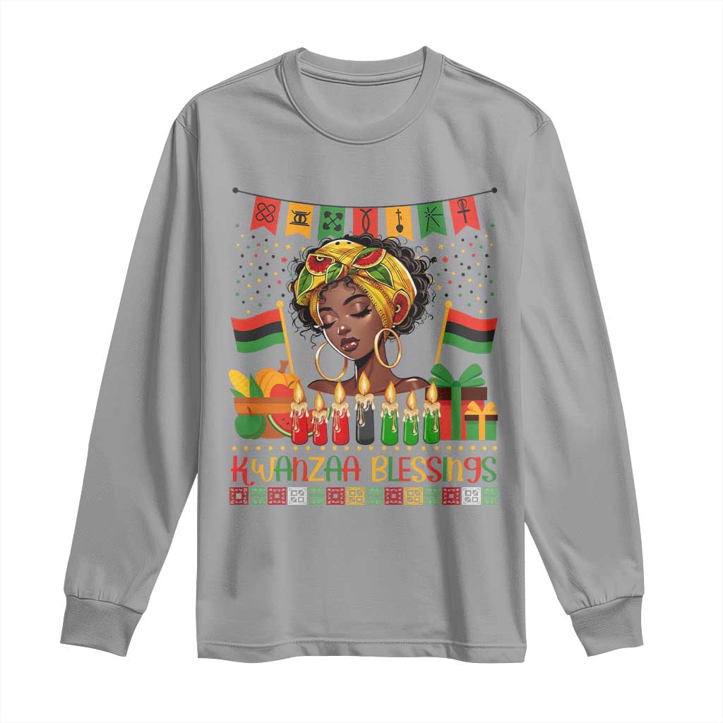 Kwanzaa Blessings African Woman Long Sleeve Shirt Umoja Seven Principles Family Gift - Wonder Print Shop