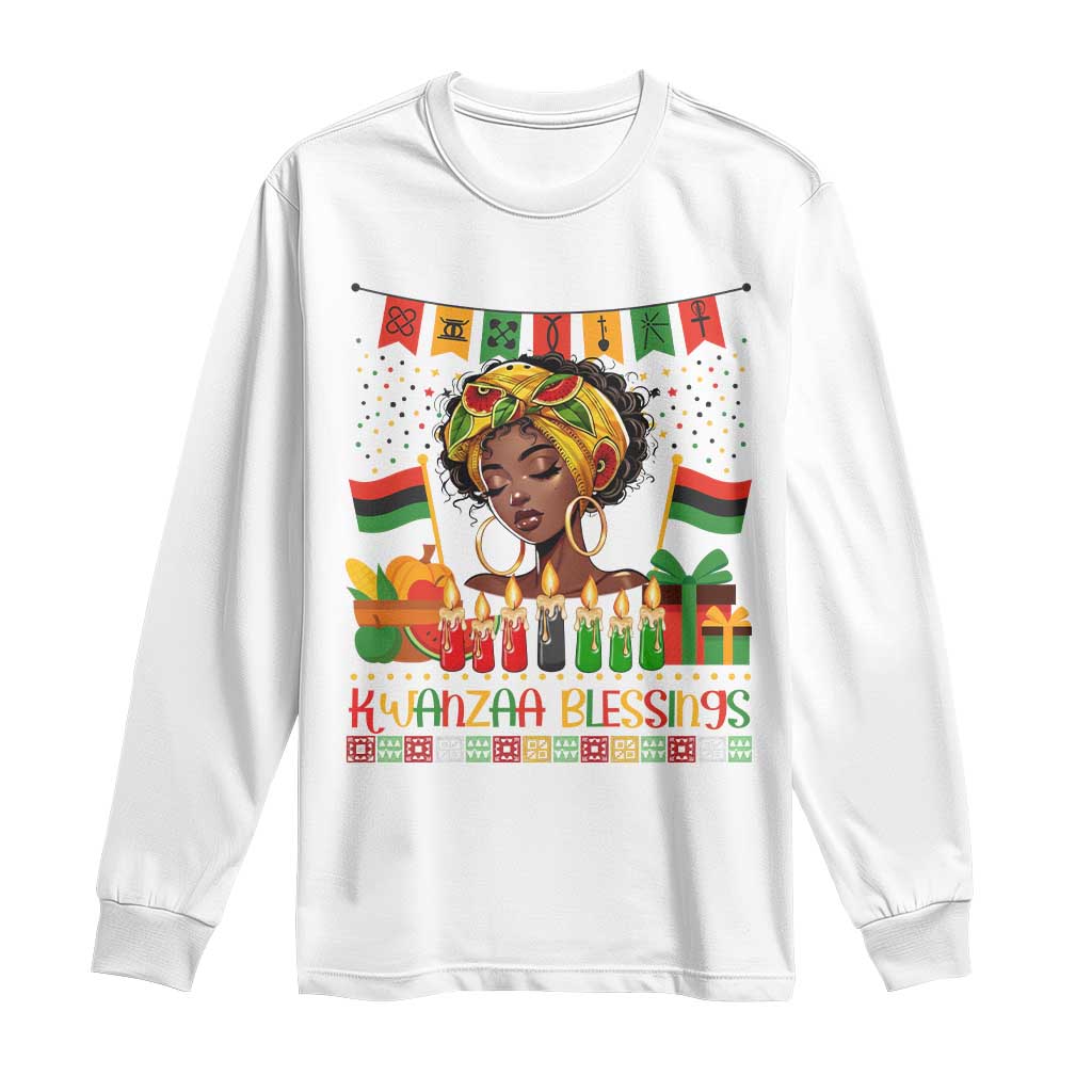 Kwanzaa Blessings African Woman Long Sleeve Shirt Umoja Seven Principles Family Gift - Wonder Print Shop