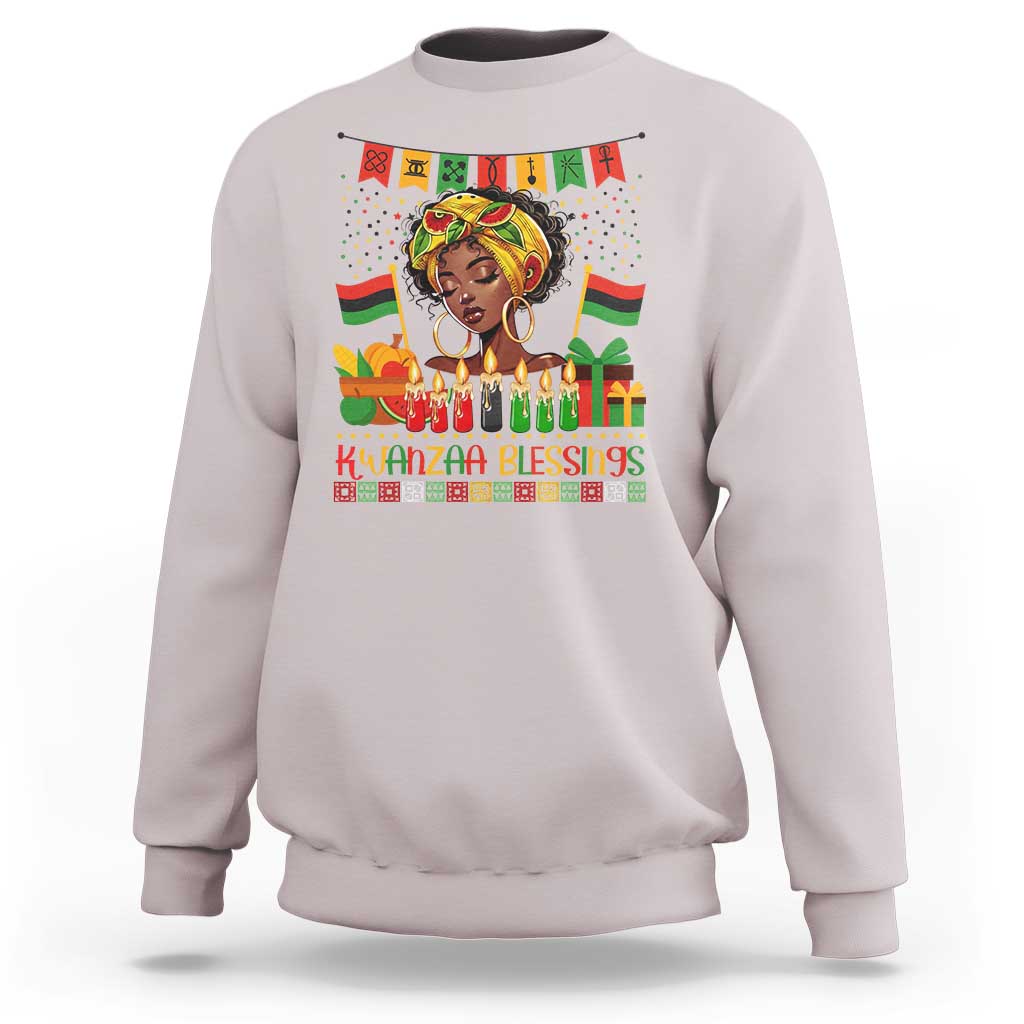 Kwanzaa Blessings African Woman Sweatshirt Umoja Seven Principles Family Gift - Wonder Print Shop