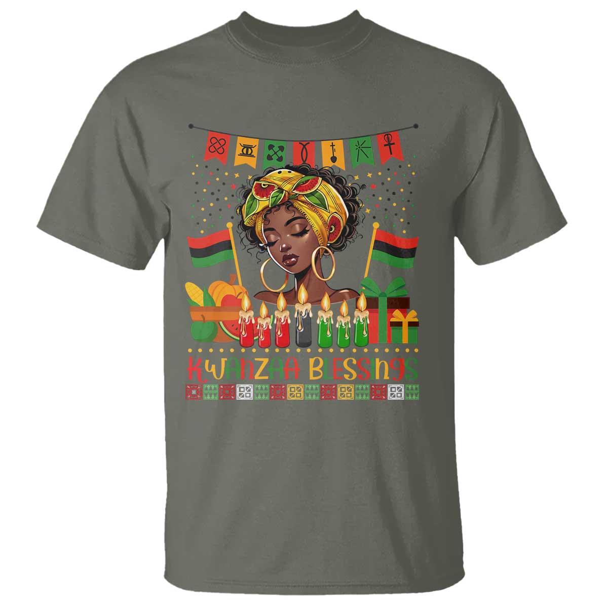 Kwanzaa Blessings African Woman T Shirt Umoja Seven Principles Family Gift - Wonder Print Shop