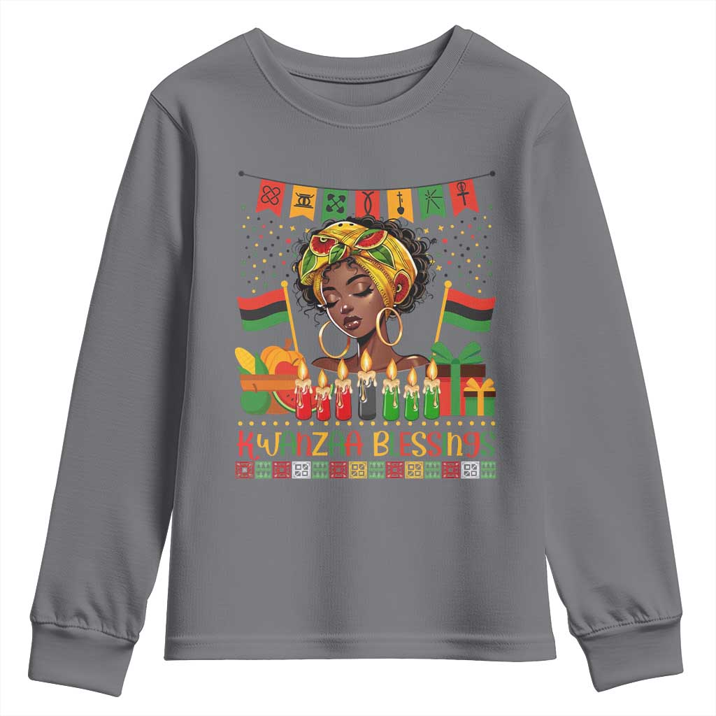 Kwanzaa Blessings African Woman Youth Sweatshirt Umoja Seven Principles Family Gift - Wonder Print Shop