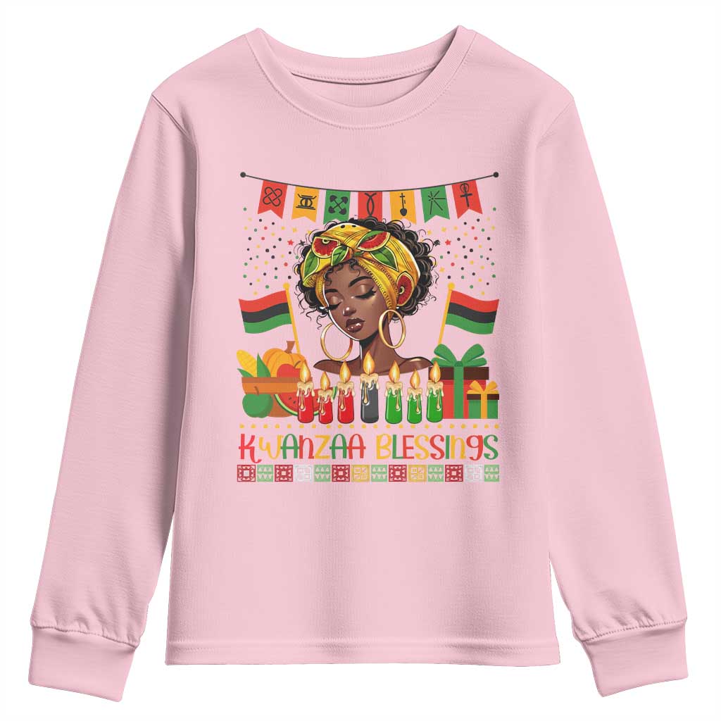 Kwanzaa Blessings African Woman Youth Sweatshirt Umoja Seven Principles Family Gift - Wonder Print Shop