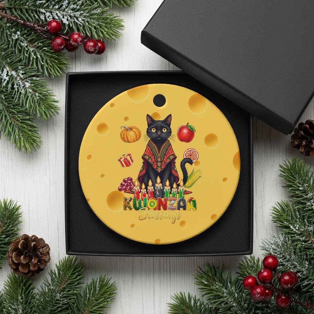 Kwanzaa Blessings Ceramic Ornament Funny Cat African Heritage Gift - Wonder Print Shop