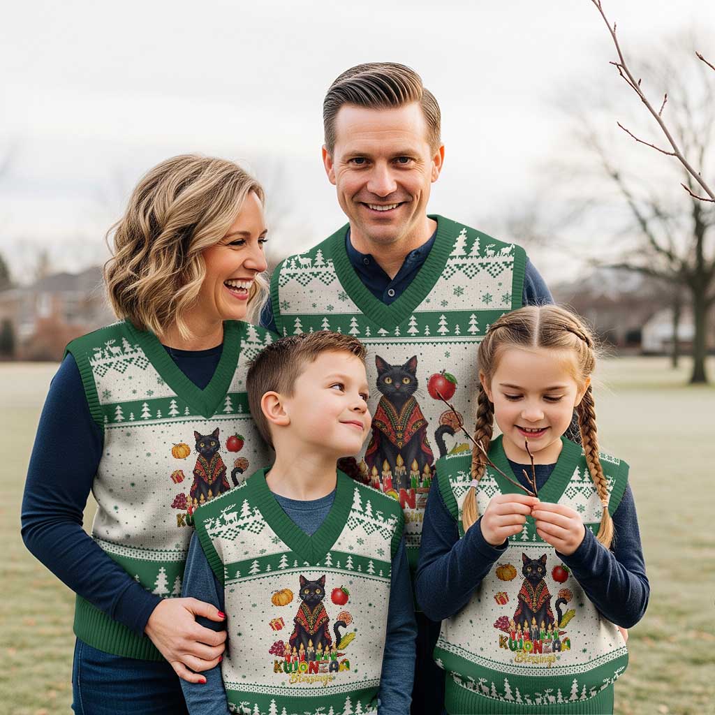 Kwanzaa Blessings V-Neck Knit Sweater Vest Funny Cat African Heritage Gift - Wonder Print Shop