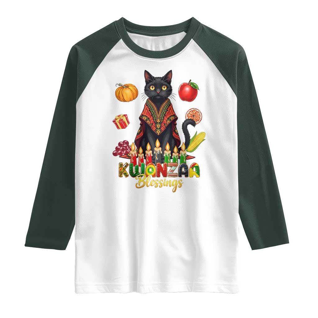 Kwanzaa Blessings Raglan Shirt Funny Cat African Heritage Gift - Wonder Print Shop