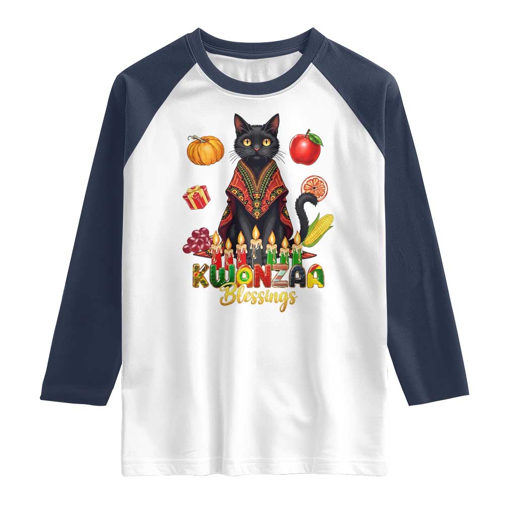 Kwanzaa Blessings Raglan Shirt Funny Cat African Heritage Gift - Wonder Print Shop