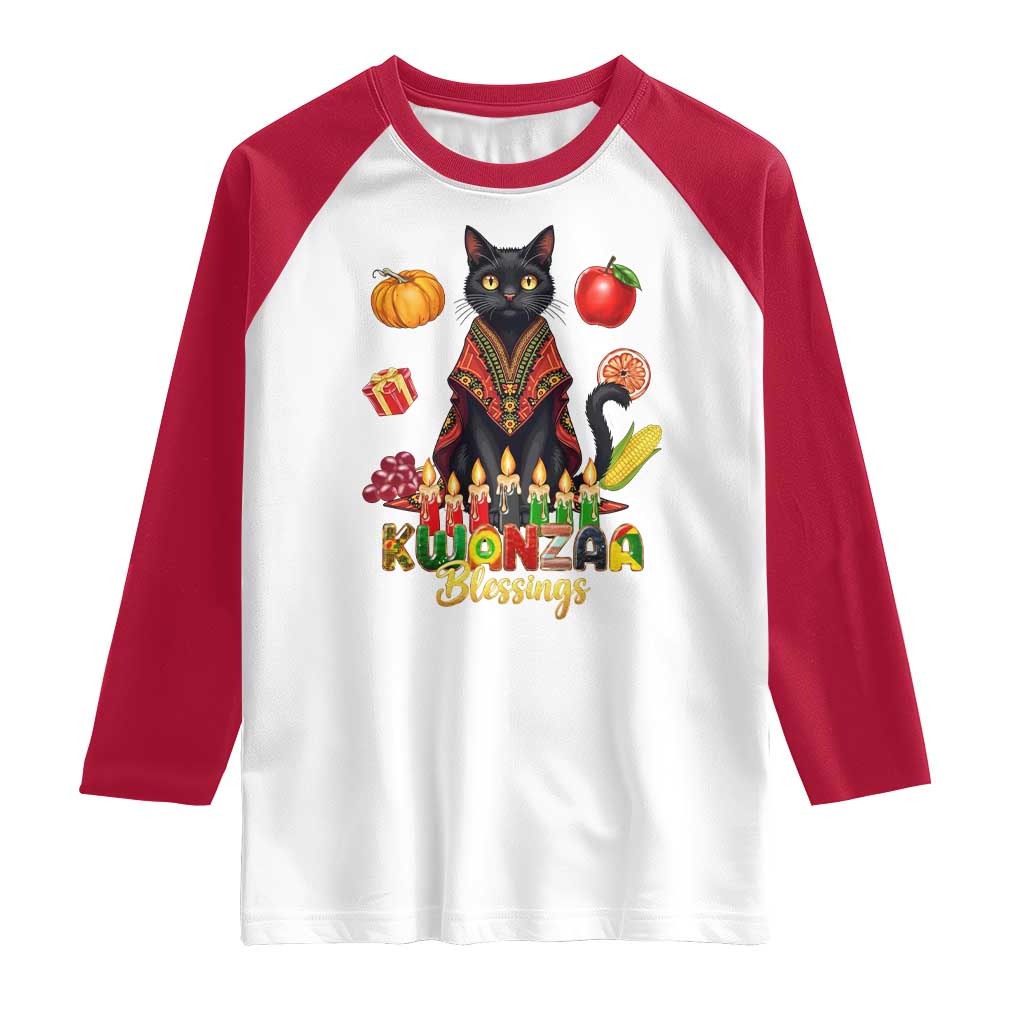 Kwanzaa Blessings Raglan Shirt Funny Cat African Heritage Gift - Wonder Print Shop
