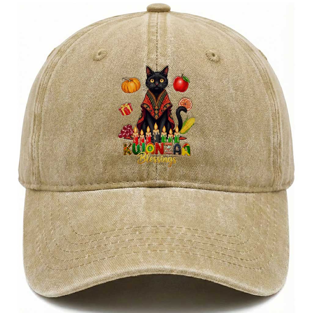 Kwanzaa Blessings Washed Cotton Baseball Cap Funny Cat African Heritage Gift