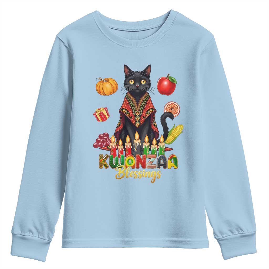 Kwanzaa Blessings Youth Sweatshirt Funny Cat African Heritage Gift - Wonder Print Shop