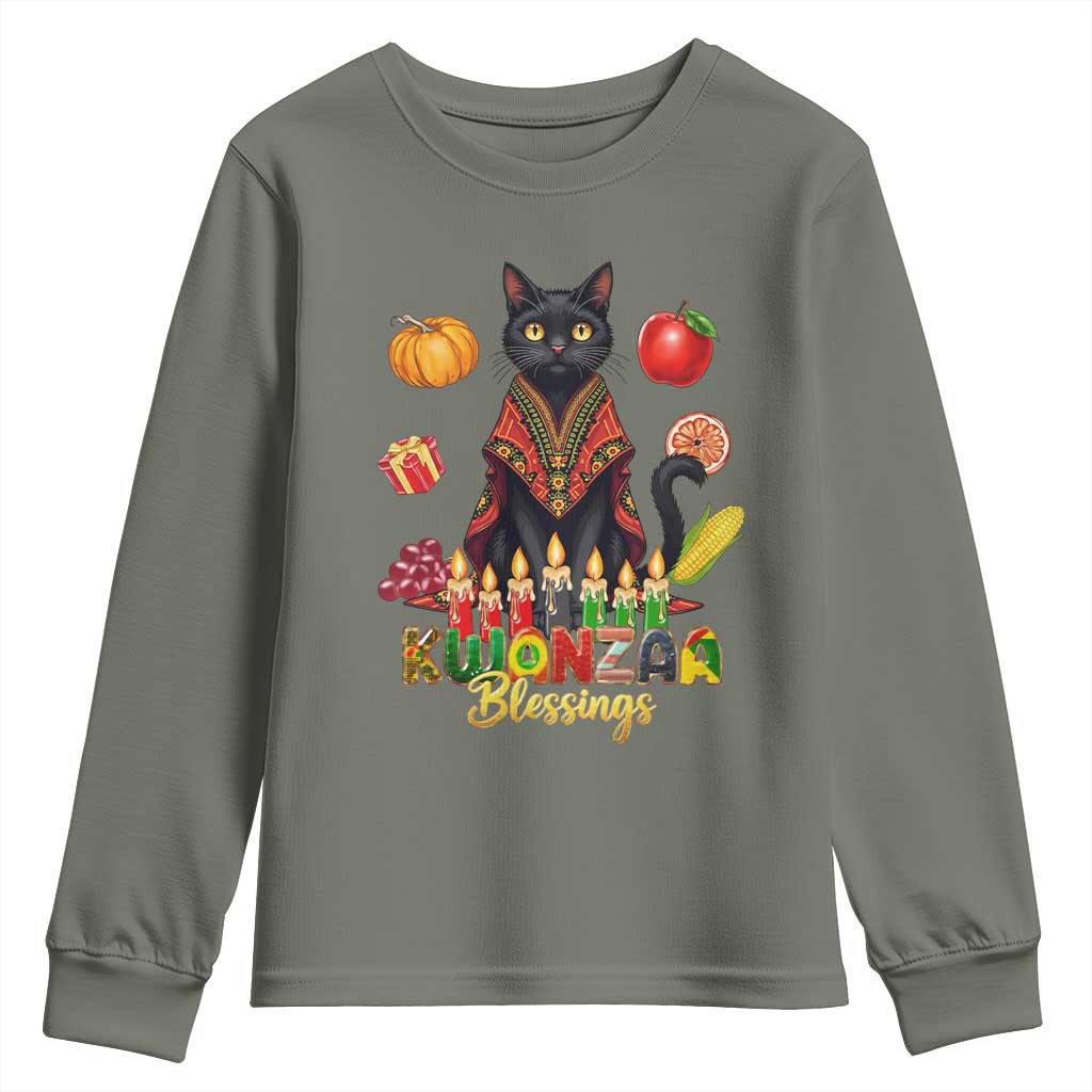 Kwanzaa Blessings Youth Sweatshirt Funny Cat African Heritage Gift - Wonder Print Shop