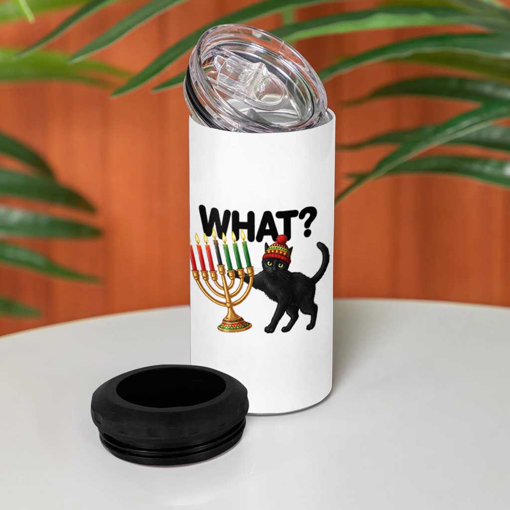 Funny Black Cat Chaos Kwanzaa Kinara Candle 4 in 1 Can Cooler Tumbler African Heritage Gift - Wonder Print Shop