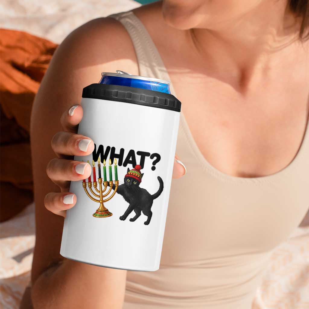 Funny Black Cat Chaos Kwanzaa Kinara Candle 4 in 1 Can Cooler Tumbler African Heritage Gift - Wonder Print Shop