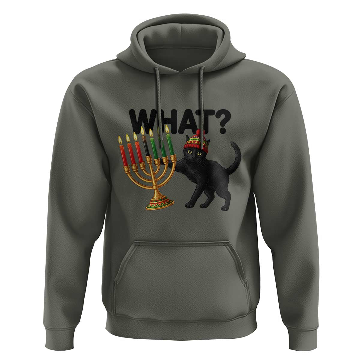 Funny Black Cat Chaos Kwanzaa Kinara Candle Hoodie African Heritage Gift - Wonder Print Shop