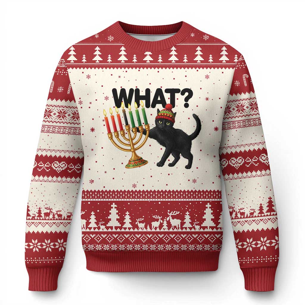 Funny Black Cat Chaos Kwanzaa Kinara Candle Ugly Christmas Sweater African Heritage Gift - Wonder Print Shop