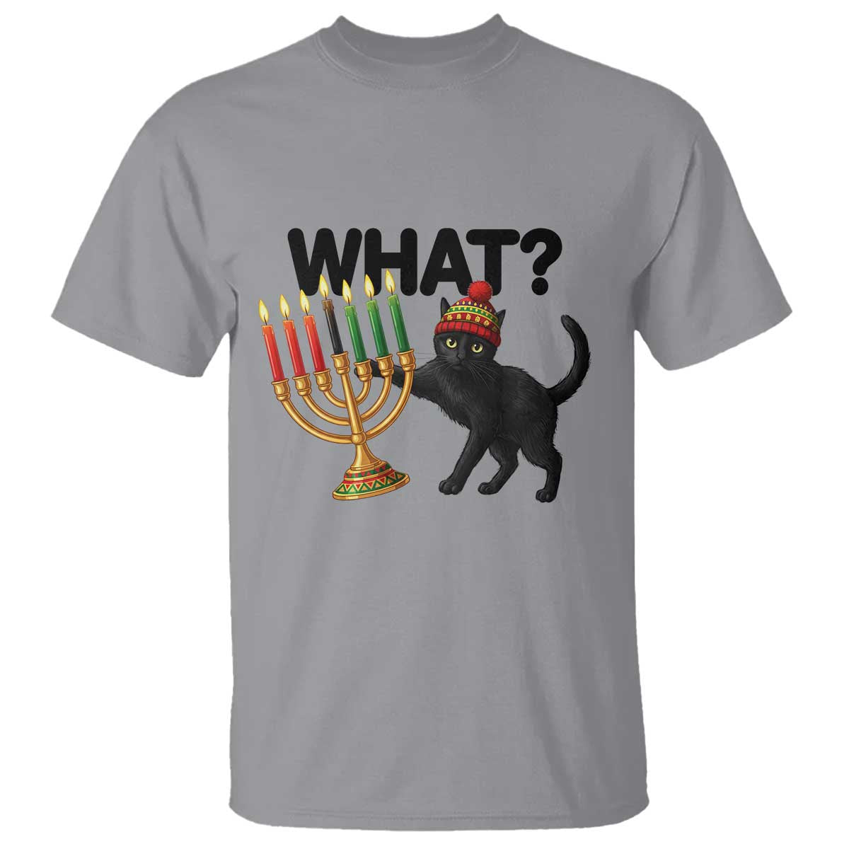 Funny Black Cat Chaos Kwanzaa Kinara Candle T Shirt African Heritage Gift - Wonder Print Shop