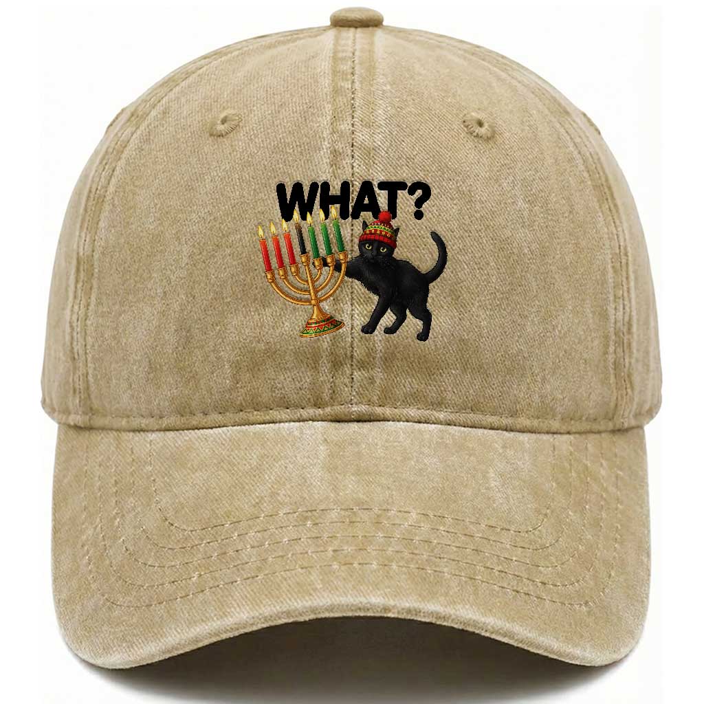 Funny Black Cat Chaos Kwanzaa Kinara Candle Washed Cotton Baseball Cap African Heritage Gift