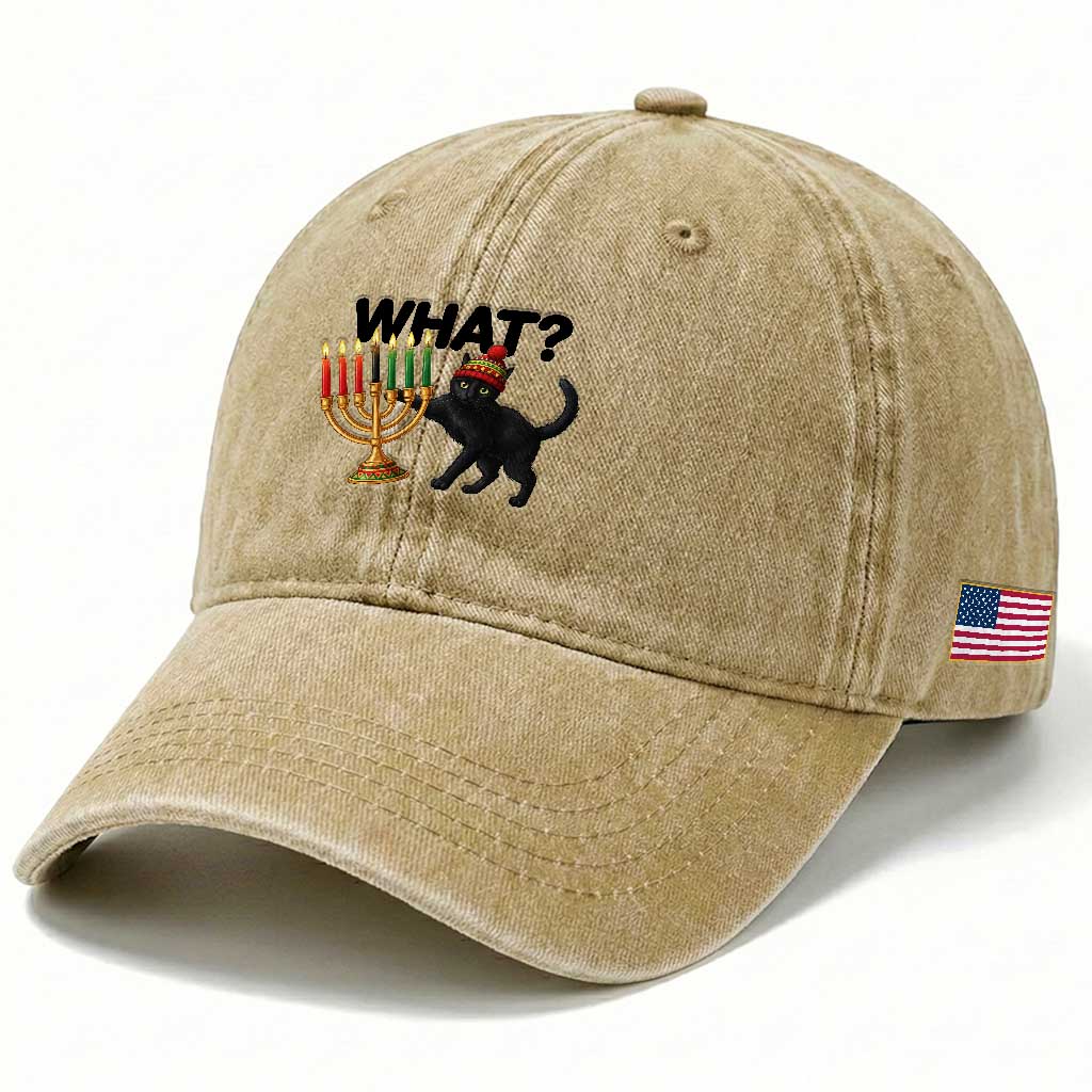 Funny Black Cat Chaos Kwanzaa Kinara Candle Washed Cotton Baseball Cap African Heritage Gift
