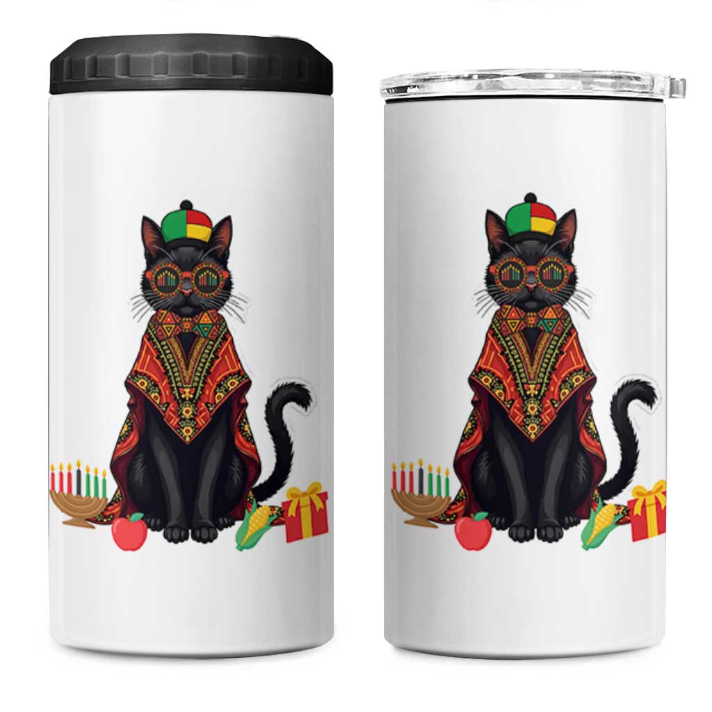 Cute Kwanzaa Cat Dashiki 4 in 1 Can Cooler Tumbler African Heritage Gift - Wonder Print Shop