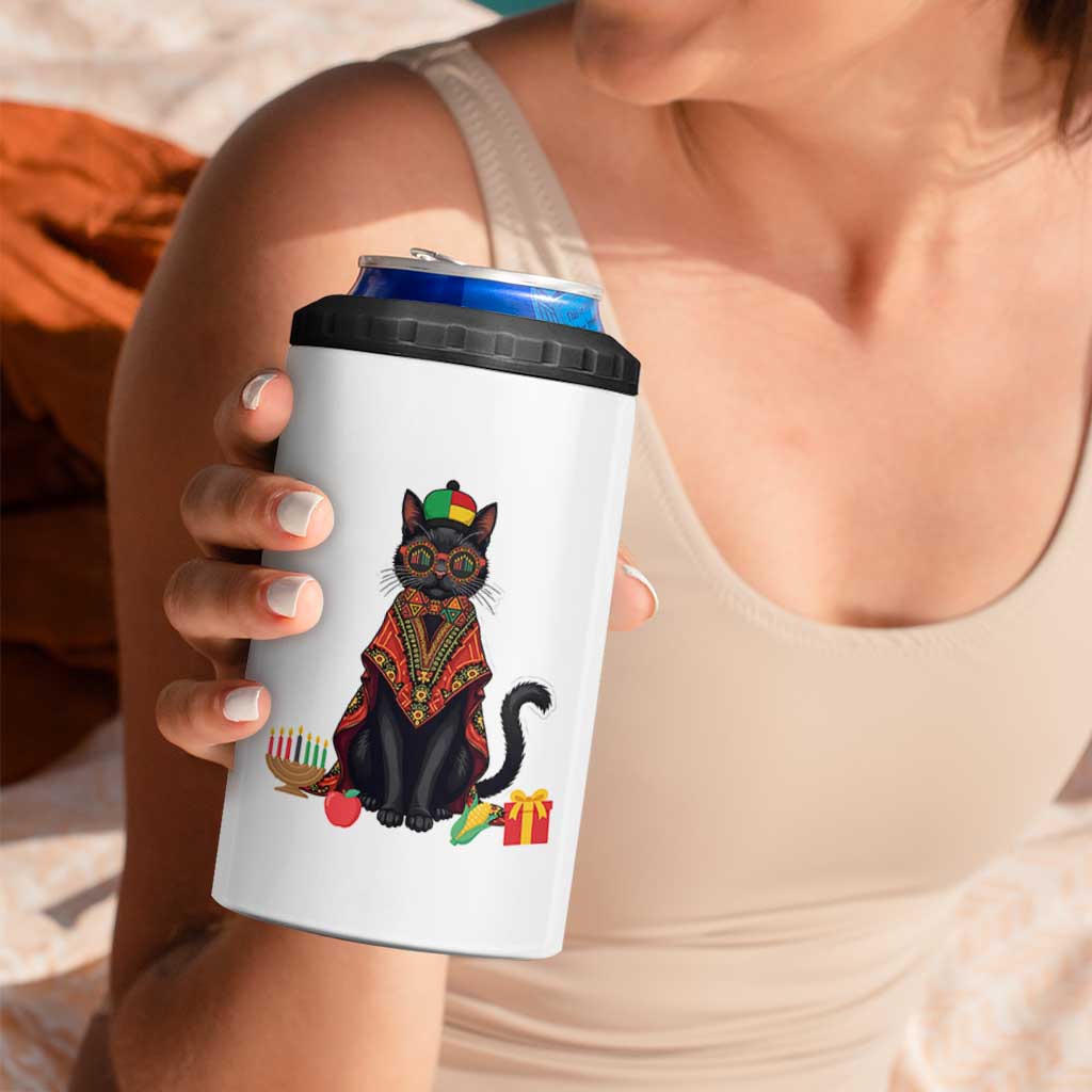 Cute Kwanzaa Cat Dashiki 4 in 1 Can Cooler Tumbler African Heritage Gift - Wonder Print Shop