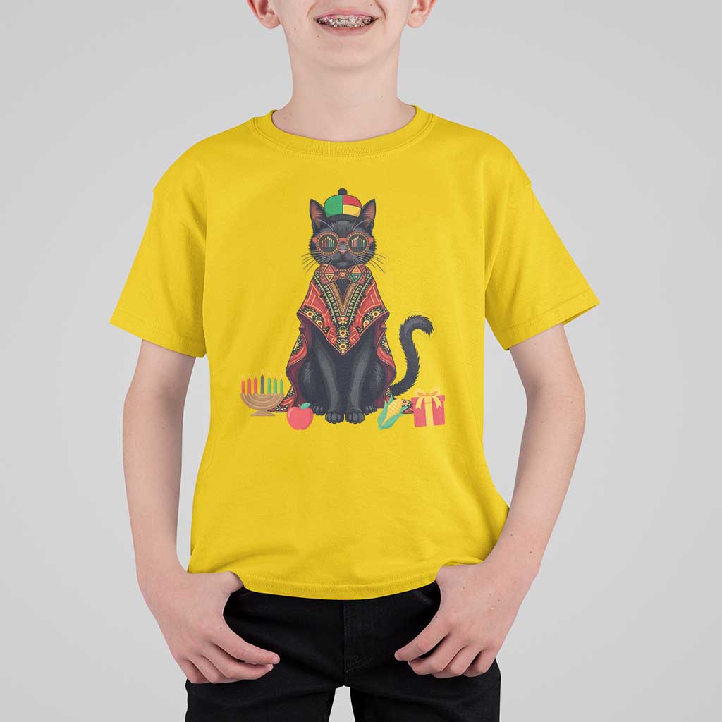 Cute Kwanzaa Cat Dashiki T Shirt For Kid African Heritage Gift - Wonder Print Shop