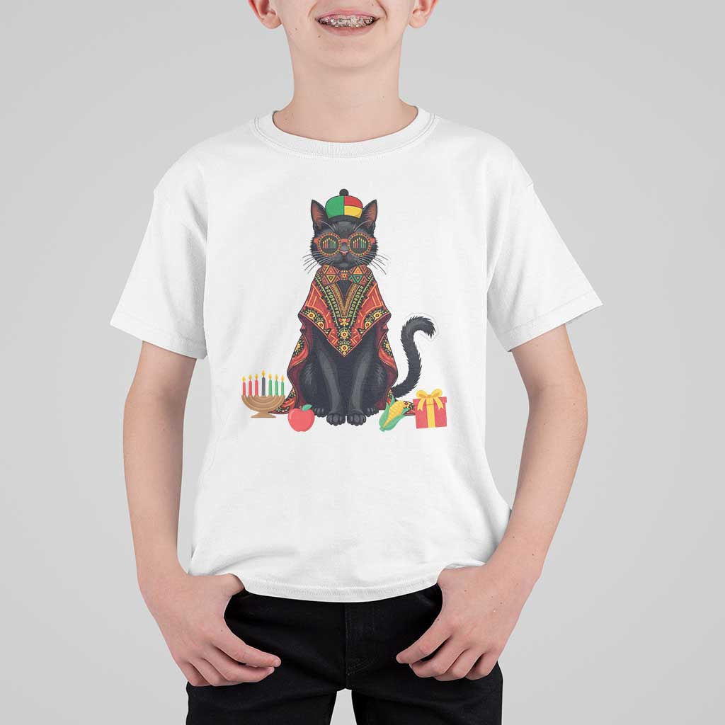 Cute Kwanzaa Cat Dashiki T Shirt For Kid African Heritage Gift - Wonder Print Shop