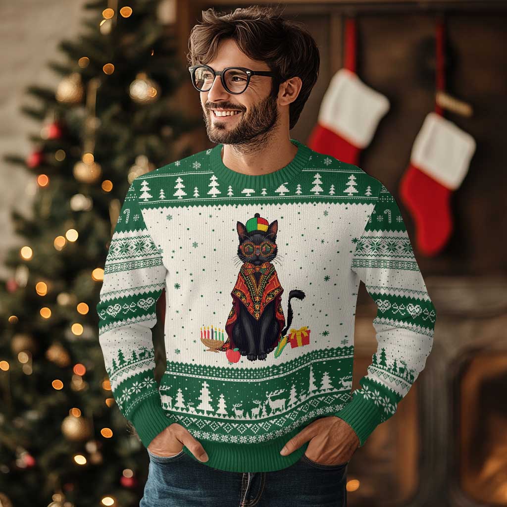Cute Kwanzaa Cat Dashiki Ugly Christmas Sweater African Heritage Gift - Wonder Print Shop