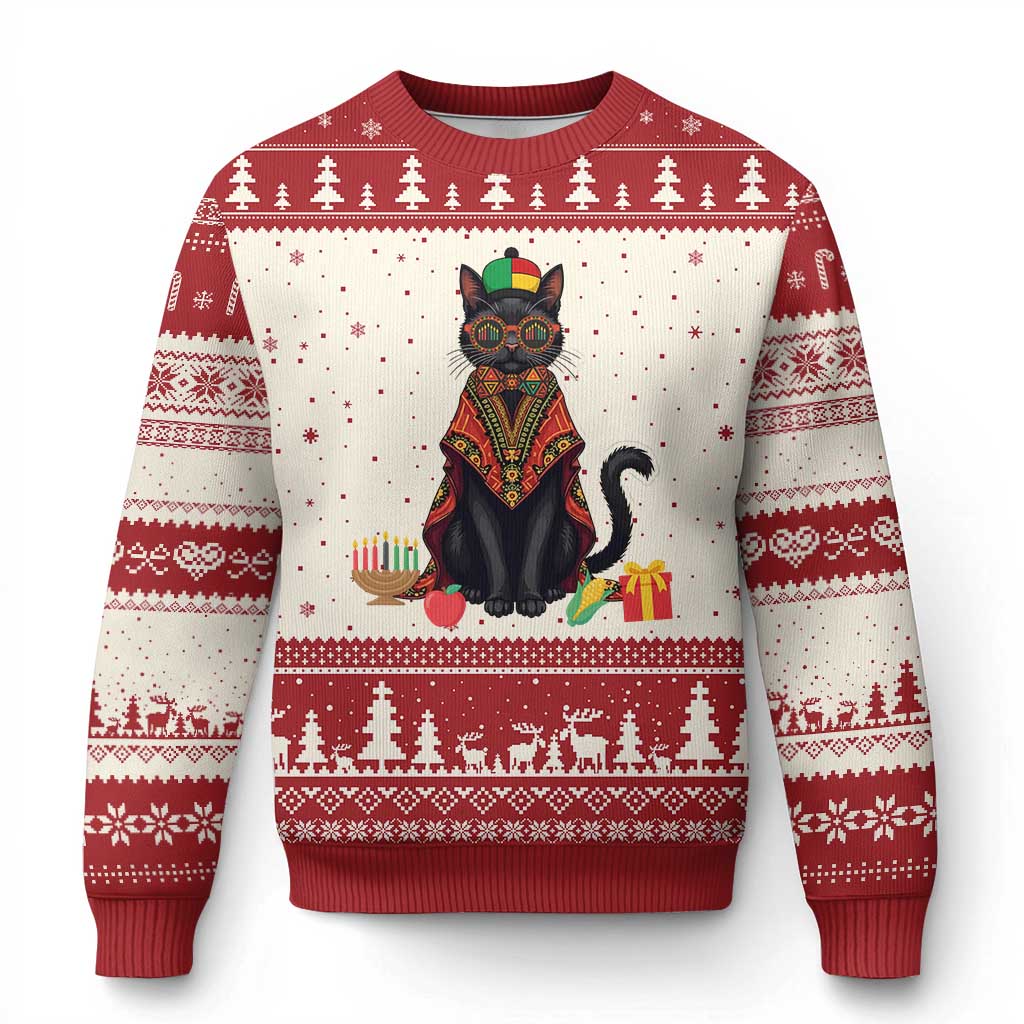 Cute Kwanzaa Cat Dashiki Ugly Christmas Sweater African Heritage Gift - Wonder Print Shop