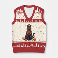Cute Kwanzaa Cat Dashiki V-Neck Knit Sweater Vest African Heritage Gift - Wonder Print Shop